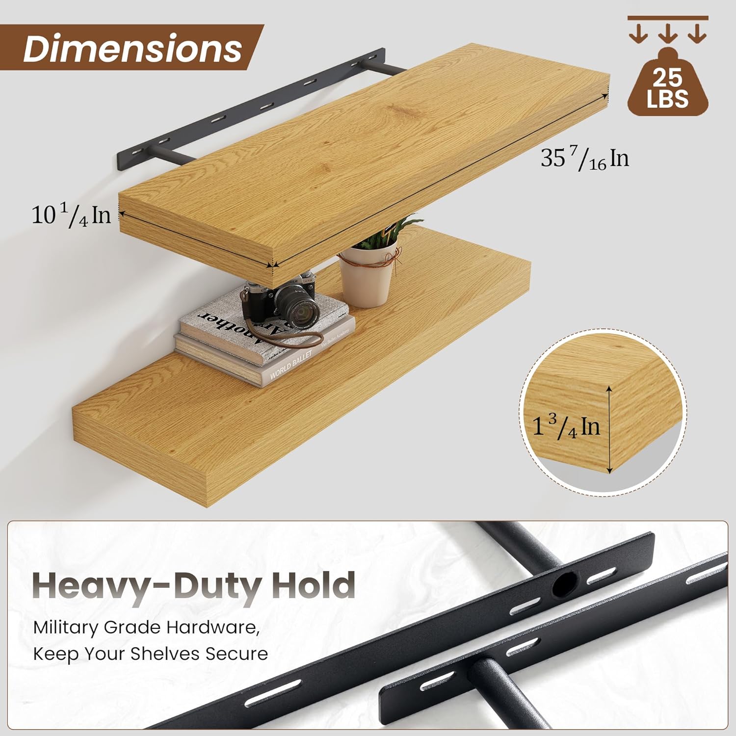 Heimlove 36 Inch Floating Shelves for Wall Set of 2,Oak Wall Shelves for Storage & Decor - Heavy