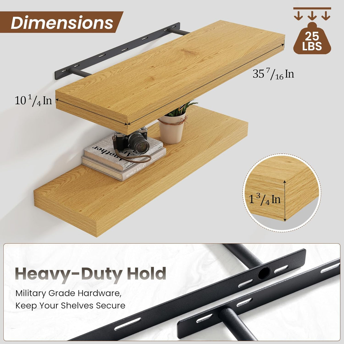 Heimlove 36 Inch Floating Shelves for Wall,10 Inch Deep Wood Shelves with Invisible Brackets,Wall