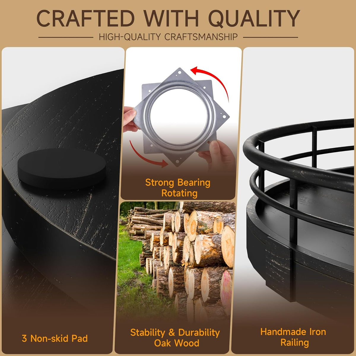 12" Oak Bathroom Vanity Tray Turntable for Perfume Candle, Round Wooden Decorative Tray for Kitchen