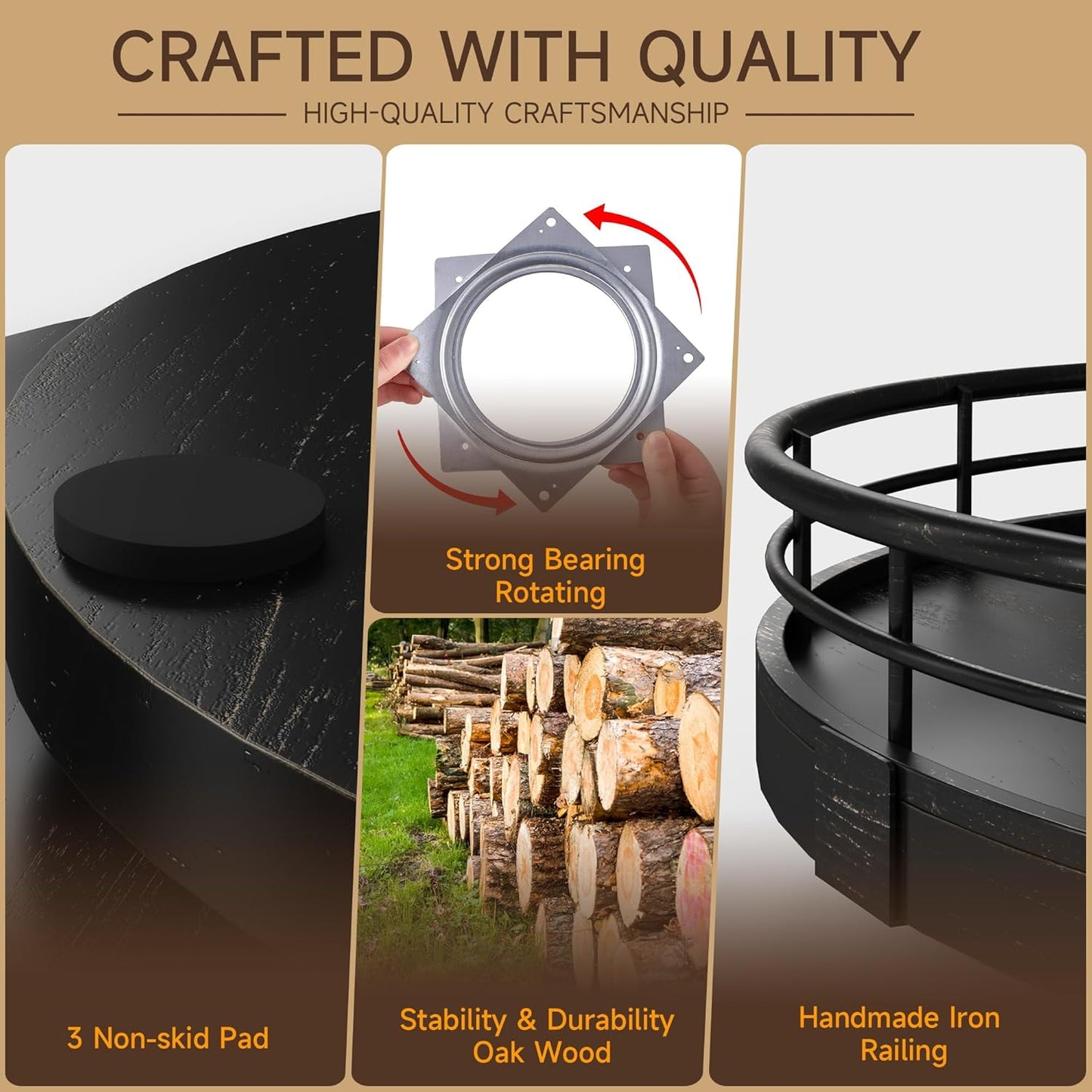 10" Oak Bathroom Vanity Tray Turntable for Perfume Candle, Round Wooden Decorative Tray for Kitchen