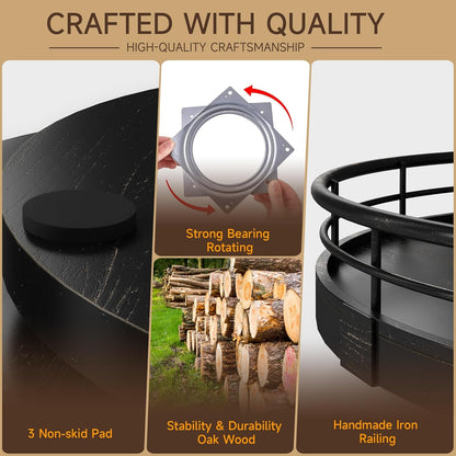 10" Oak Bathroom Vanity Tray Turntable for Perfume Candle, Round Wooden Decorative Tray for Kitchen