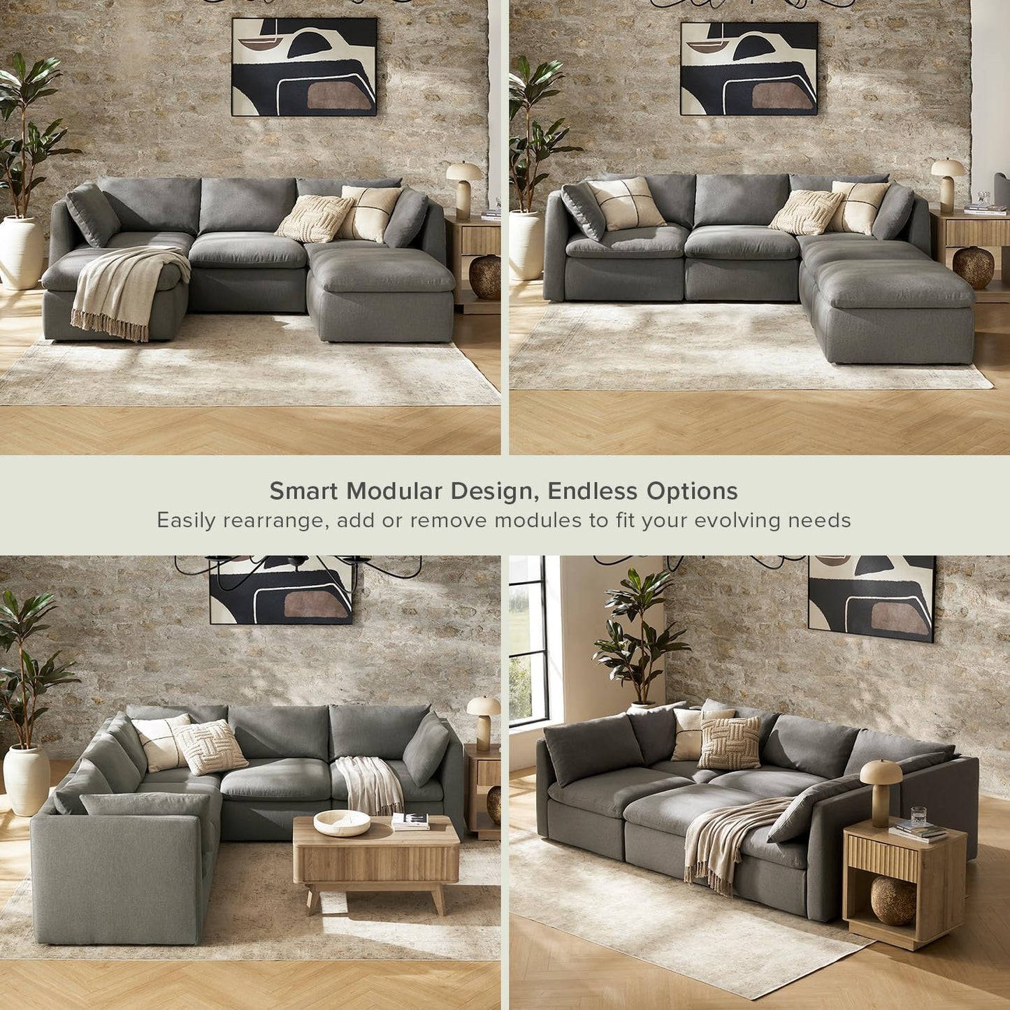 mopio Oversized Modular Sectional Sofa with Fully Removable Covers and Storage, Convertible U