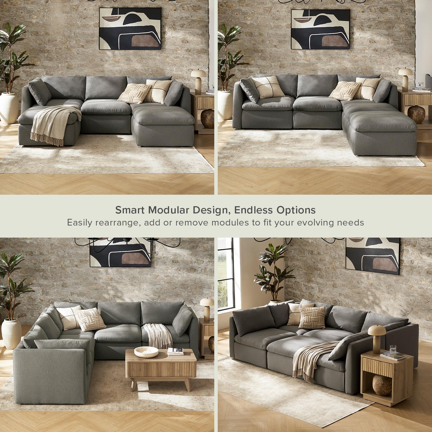 mopio Oversized Modular Sectional Sofa with Fully Removable Covers and Storage, Convertible U