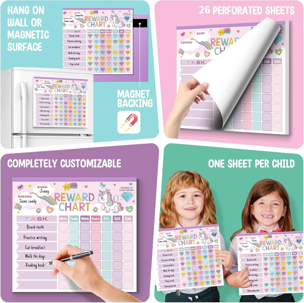 Reward Chart for Kids,Magnetic Behavior Chore Chart for Kids at Home,26 Little Hose Chore