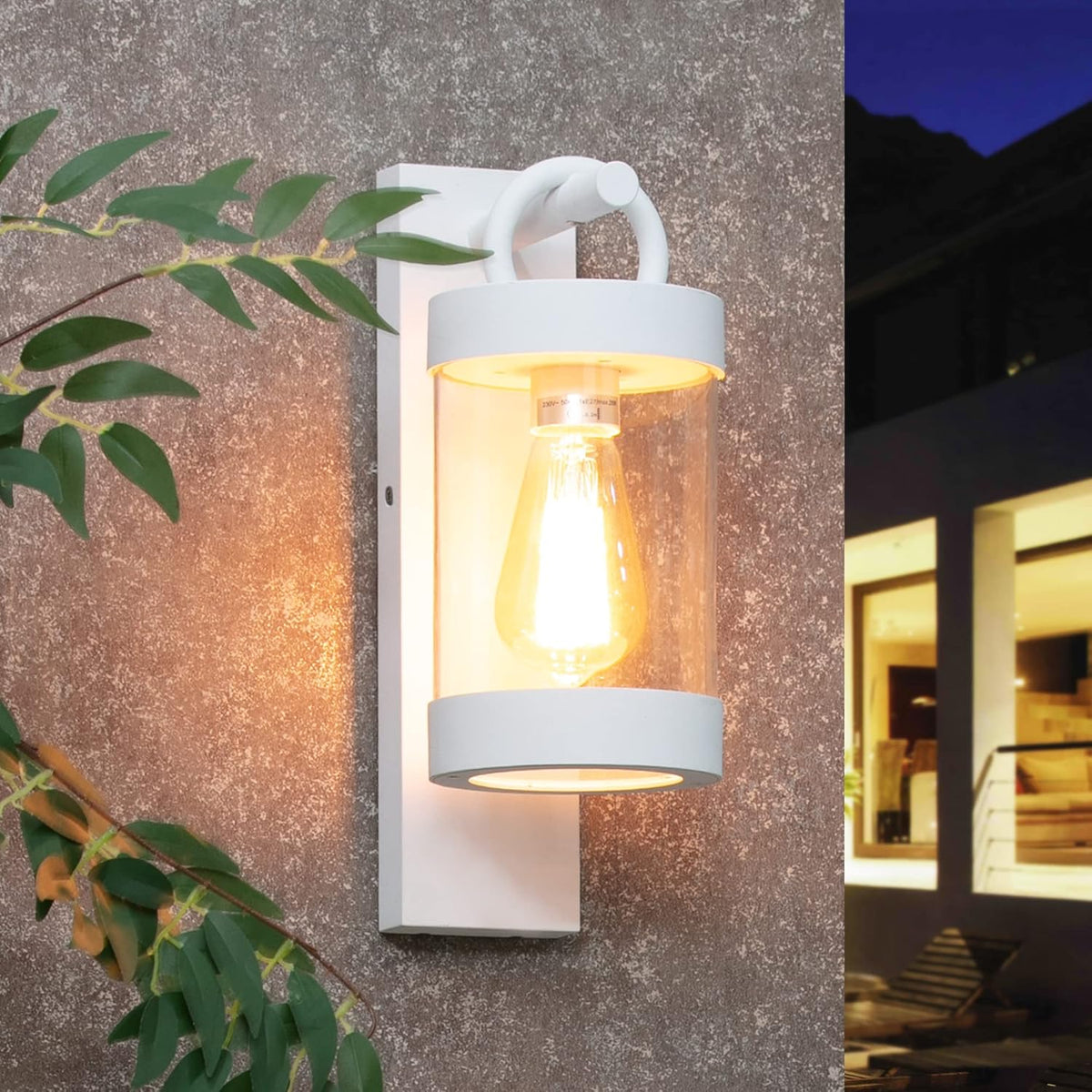 2 Pack Outdoor Wall Lantern with Dusk to Dawn Photocell Sensor,White Exterior Porch Light Fixture