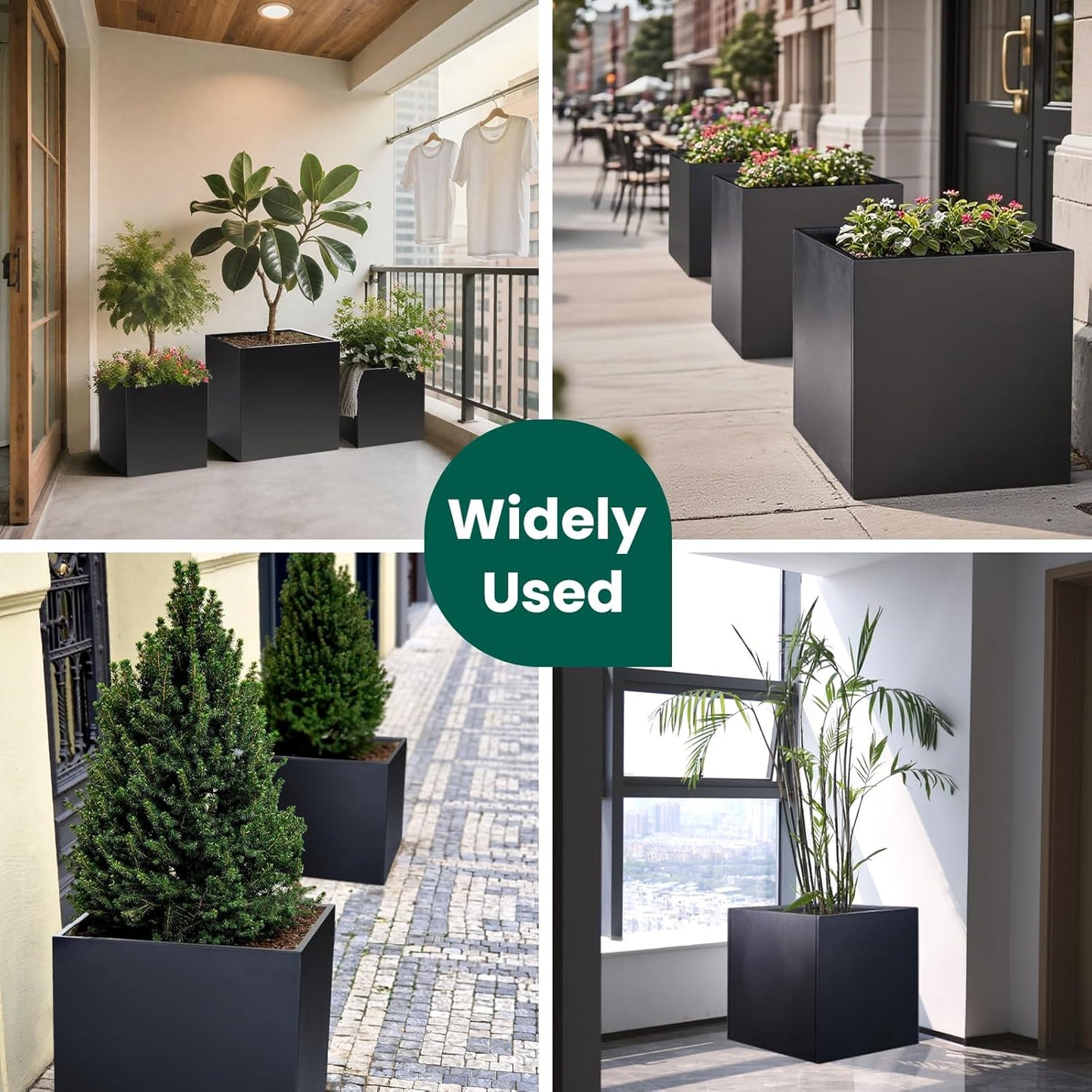 Galvanized Steel Planter Box Black Metal Planter Large Square Indoor Outdoor Planters Cube Steel