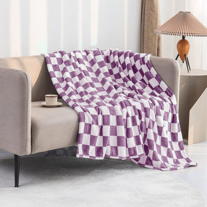 LOMAO Throw Blankets Flannel Blanket with Checkerboard Grid Pattern Soft Throw Blanket for Couch