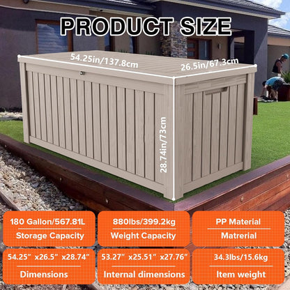 180 Gallon Lockable Resin Deck Box, Waterproof & UV-Resistant Outdoor Storage Box for Outdoor