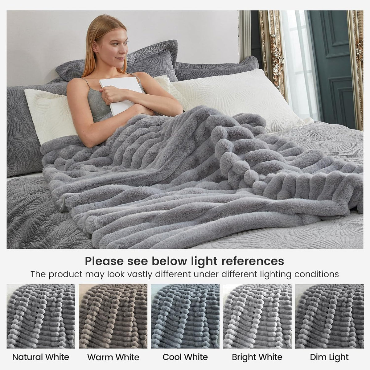 Cozy Bliss Faux Fur Throw Blanket for Couch, Cozy Warm Plush Striped Blanket for Sofa Bedroom