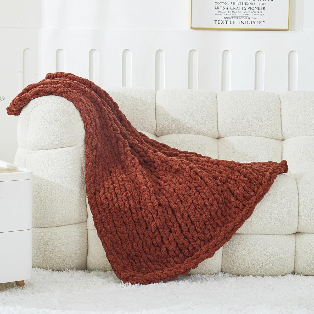 WESHIONGOO Chunky Knit Blanket Throw　40"*40“ Knitted Throw Blankets for Couch Bed Fluffy Soft