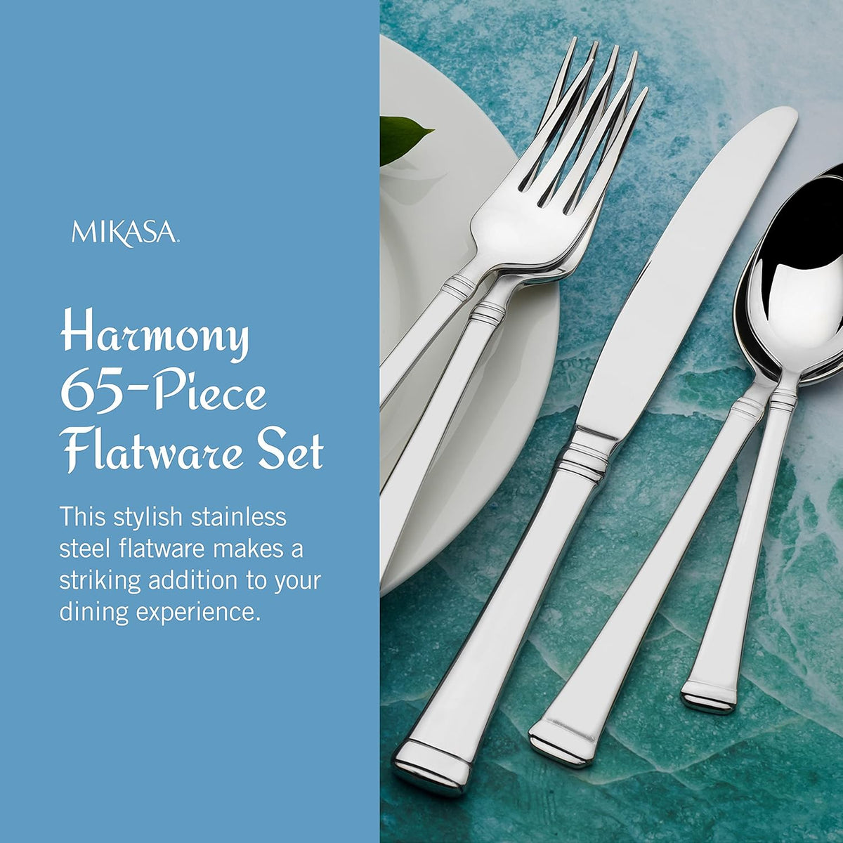 Mikasa Harmony 65-Piece Flatware Set for 12, 18/10 Stainless Steel Silverware with Forks, Knives