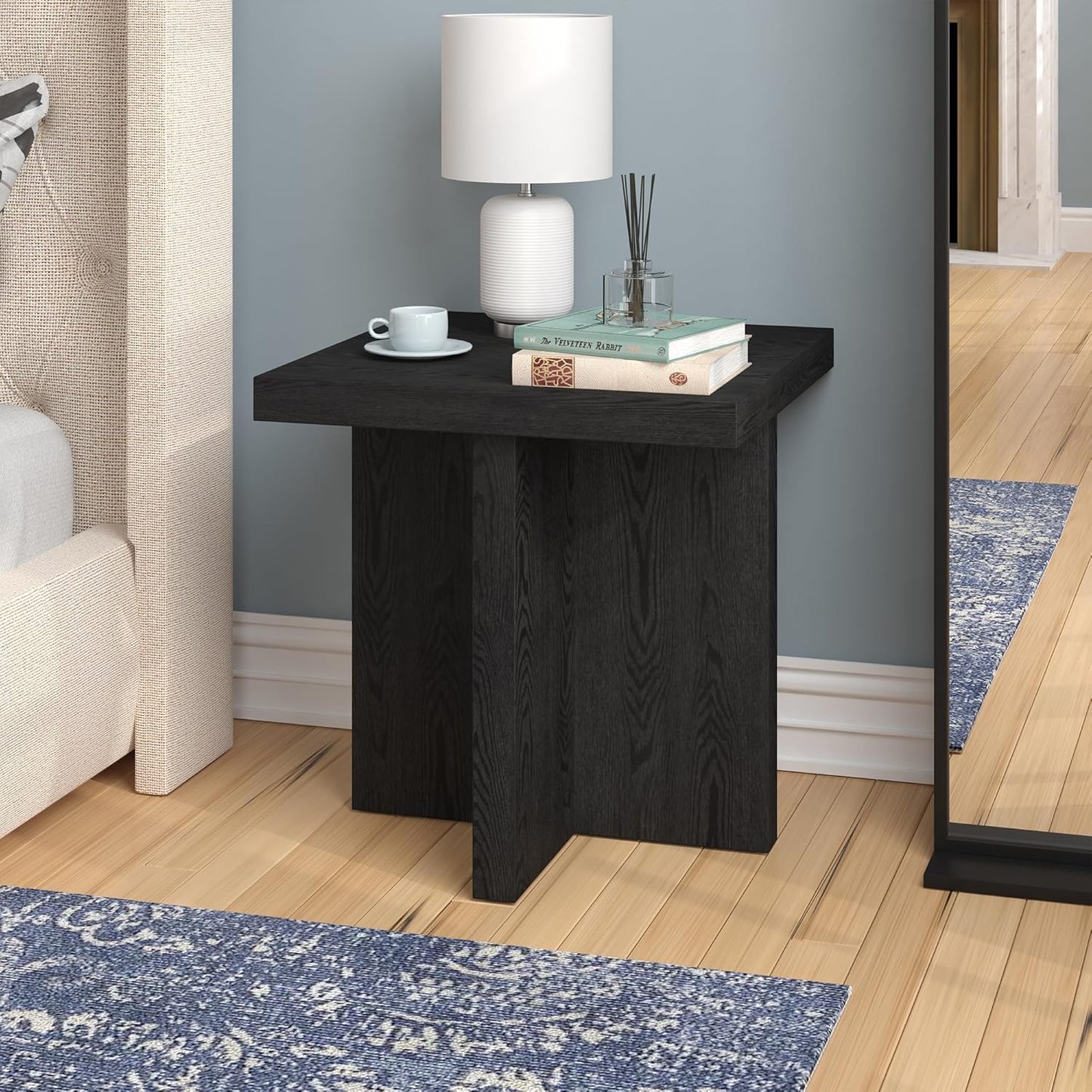Henn&Hart 22" Wide Square Side Table in Natural Black, for Home, Living Room, Bedroom