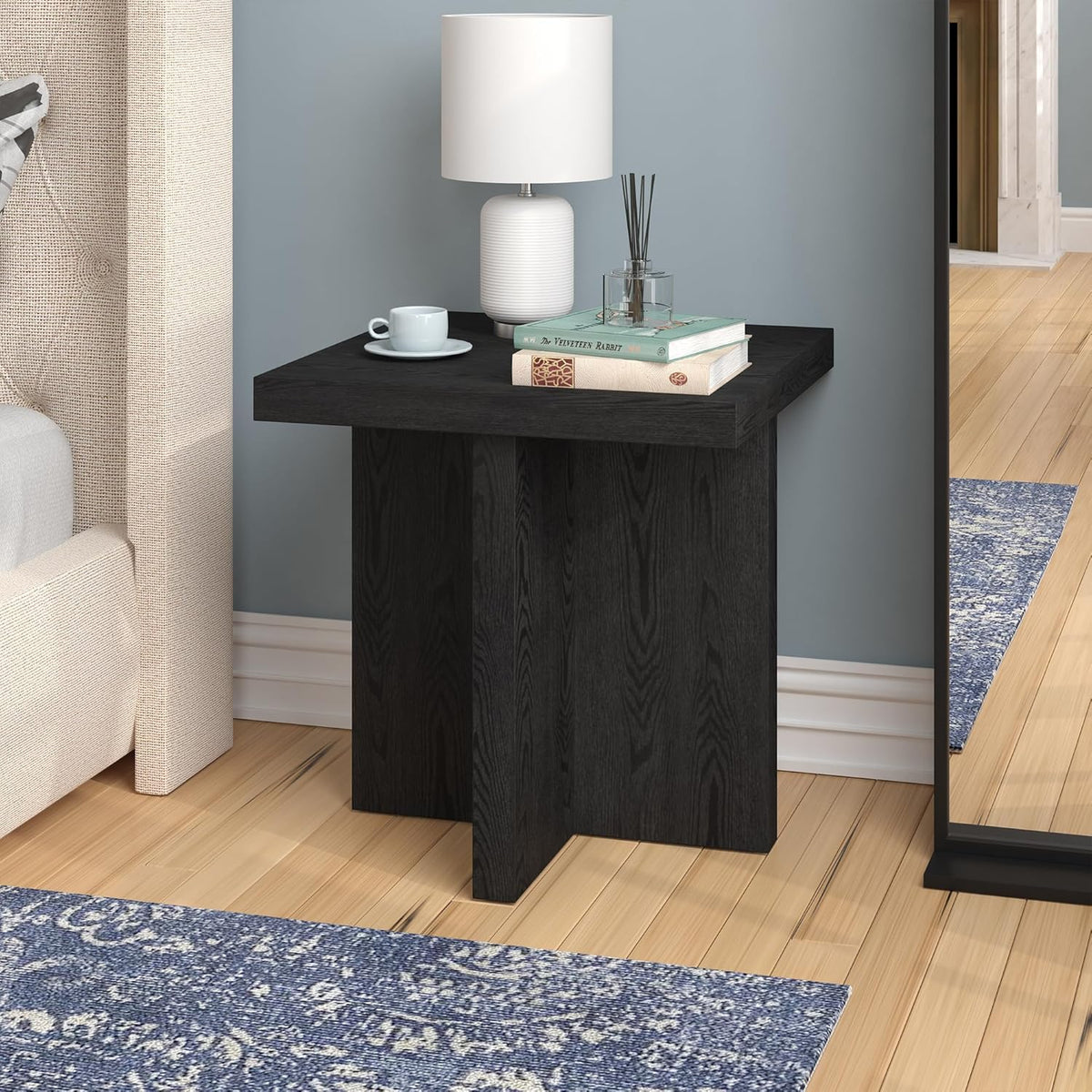 Henn&Hart 22" Wide Square Side Table in Natural Black, for Home, Living Room, Bedroom