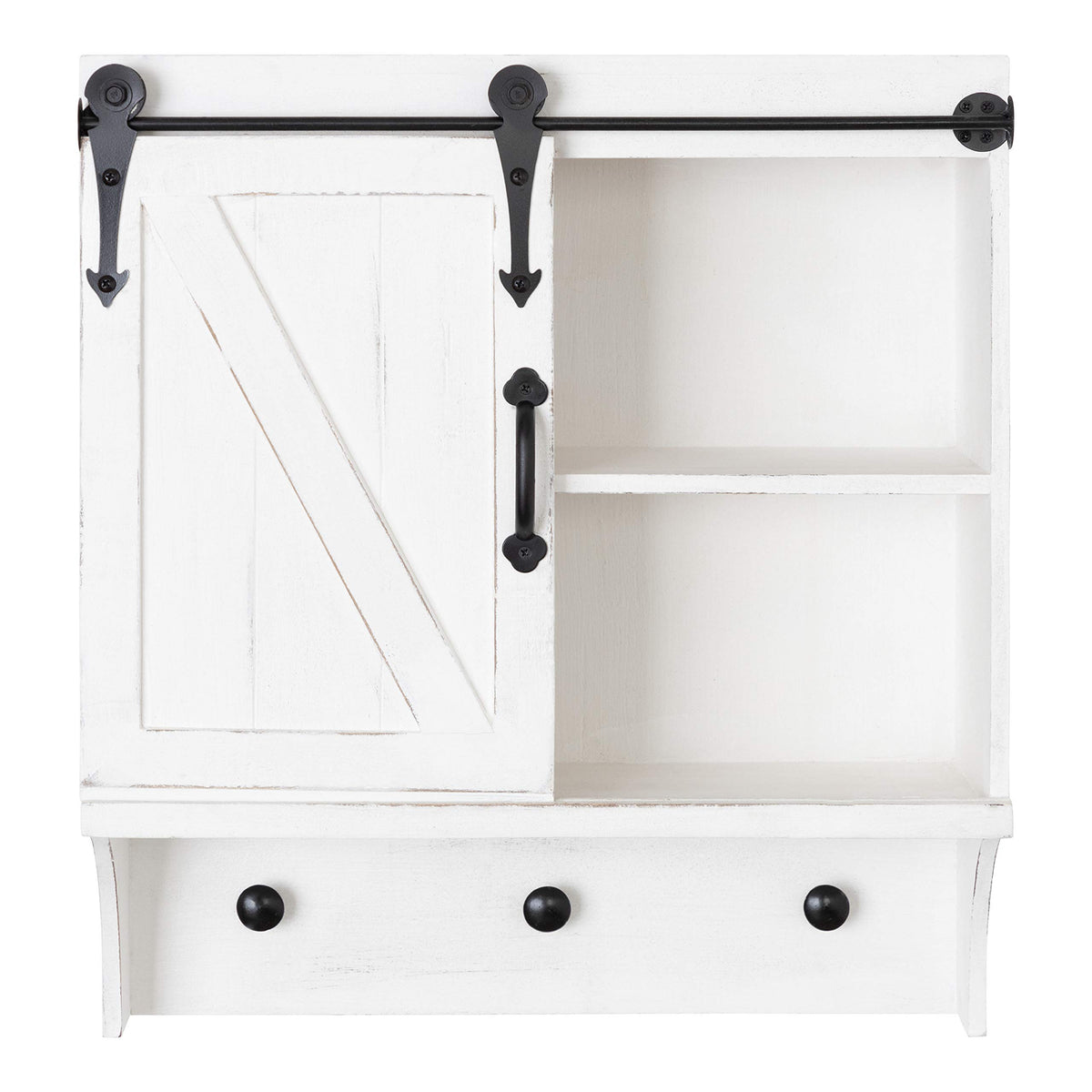 Kate and Laurel Cates Decorative Farmhouse Cabinet Wall Organizer with Sliding Barn Door and 3