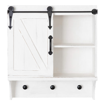 Kate and Laurel Cates Decorative Farmhouse Cabinet Wall Organizer with Sliding Barn Door and 3