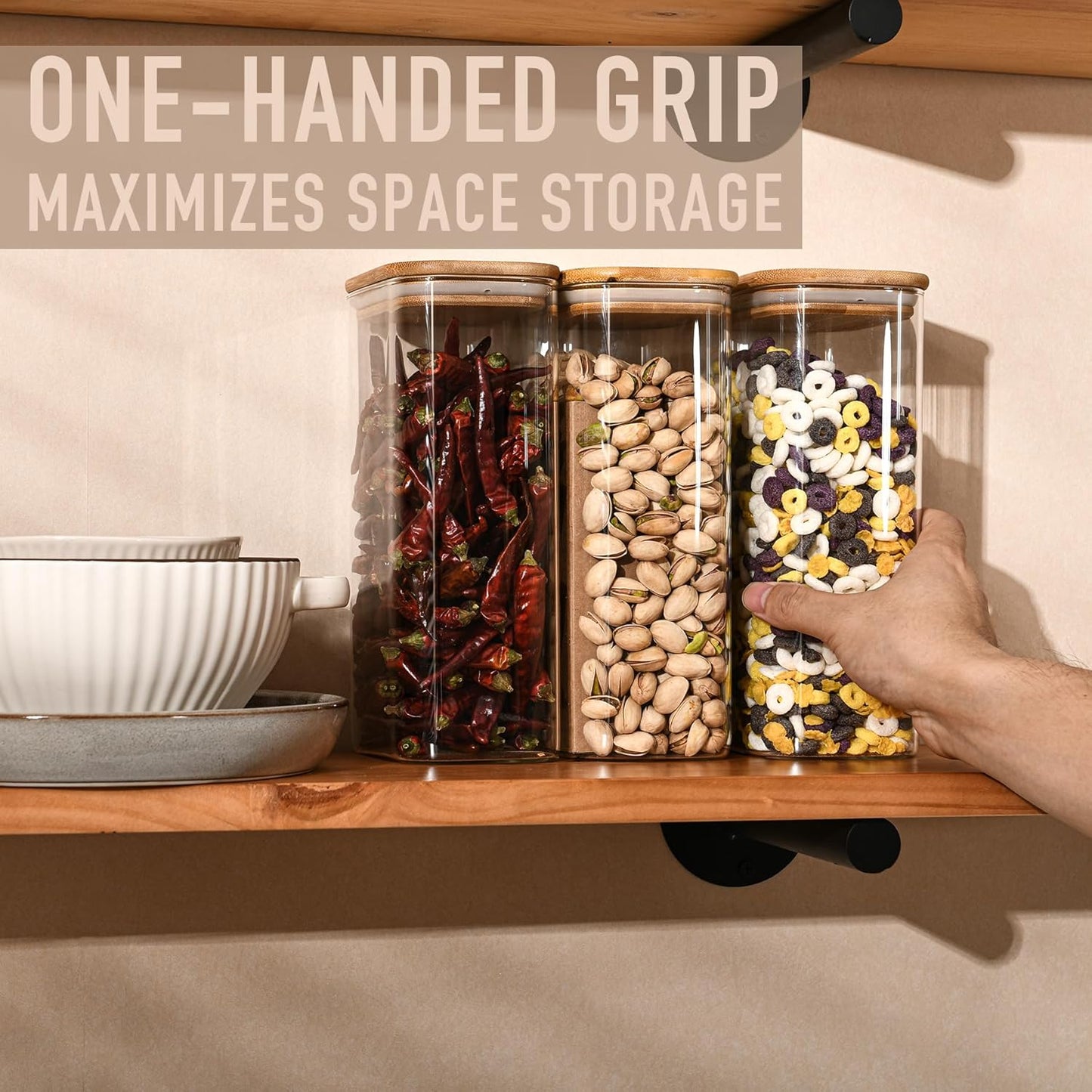 56oz Rectangle Airtight Glass Storage Containers with Bamboo Lids (Set of 4), Square Food Storage