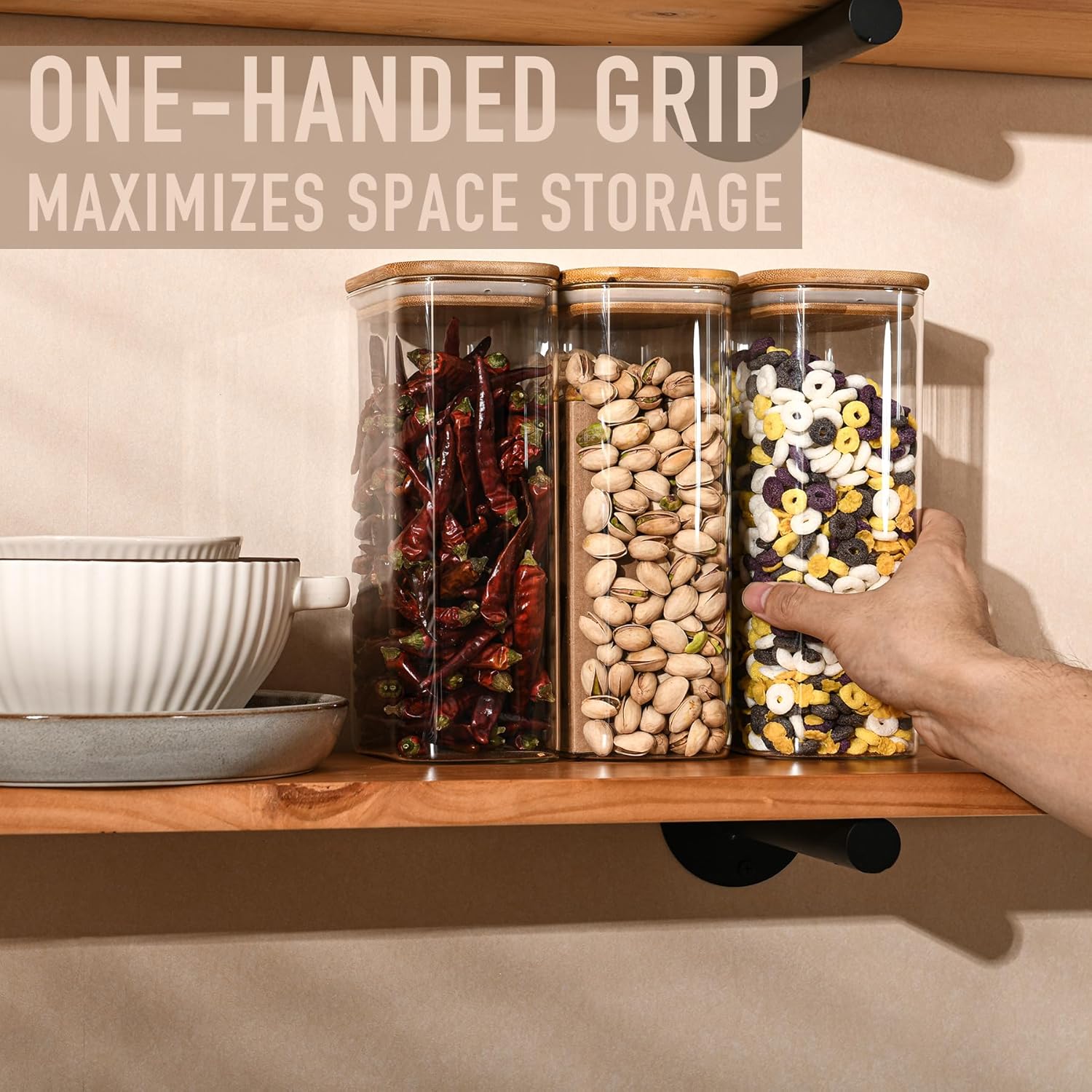 56oz Rectangle Airtight Glass Storage Containers with Bamboo Lids (Set of 4), Square Food Storage