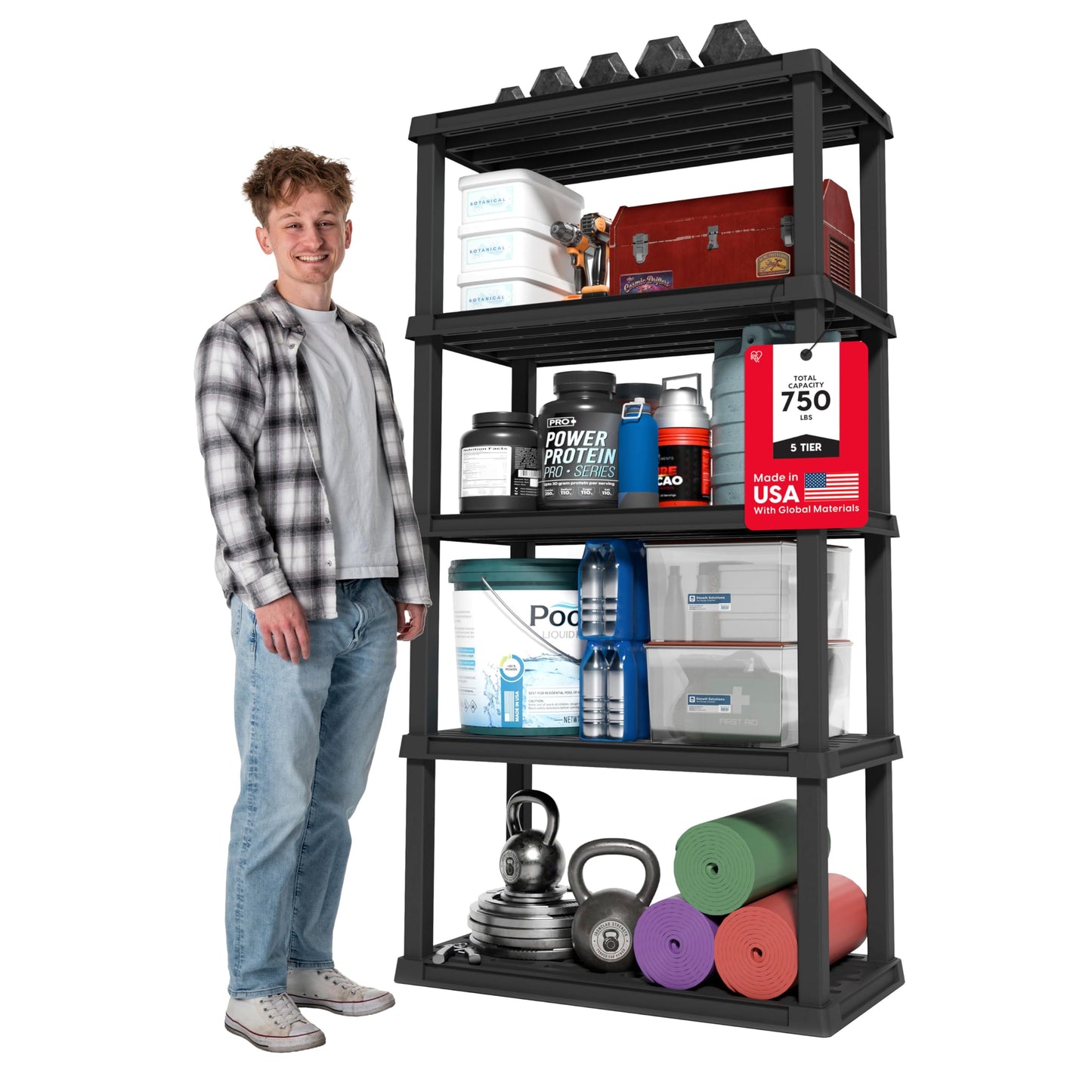 IRIS USA Plastic Storage Shelves |Made in USA| 73"H x 36"W x 18"D - Black