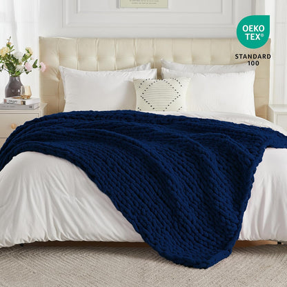 Carriediosa Chunky Knit Throw Blanket 60" X 80" Twin, 100% Hand Made Large Chenille Loop Yarn Soft