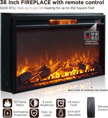 Fireplace TV Stand for 80 Inch TV, 35.7" Tall Farmhouse Entertainment Center W/36'' Electric