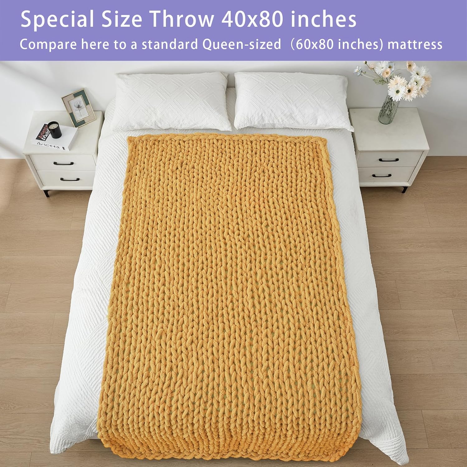Bigacogo Chunky Knit Throw Blanket for Couch, 40x80 inches, 100% Hand Knitted with Thick Jumbo
