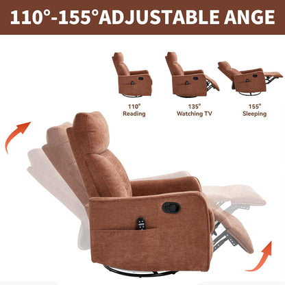 Manual Swivel Rocker Recliner Chair for Adults, Overstuffed Reclining Glider Chair for Nursing with
