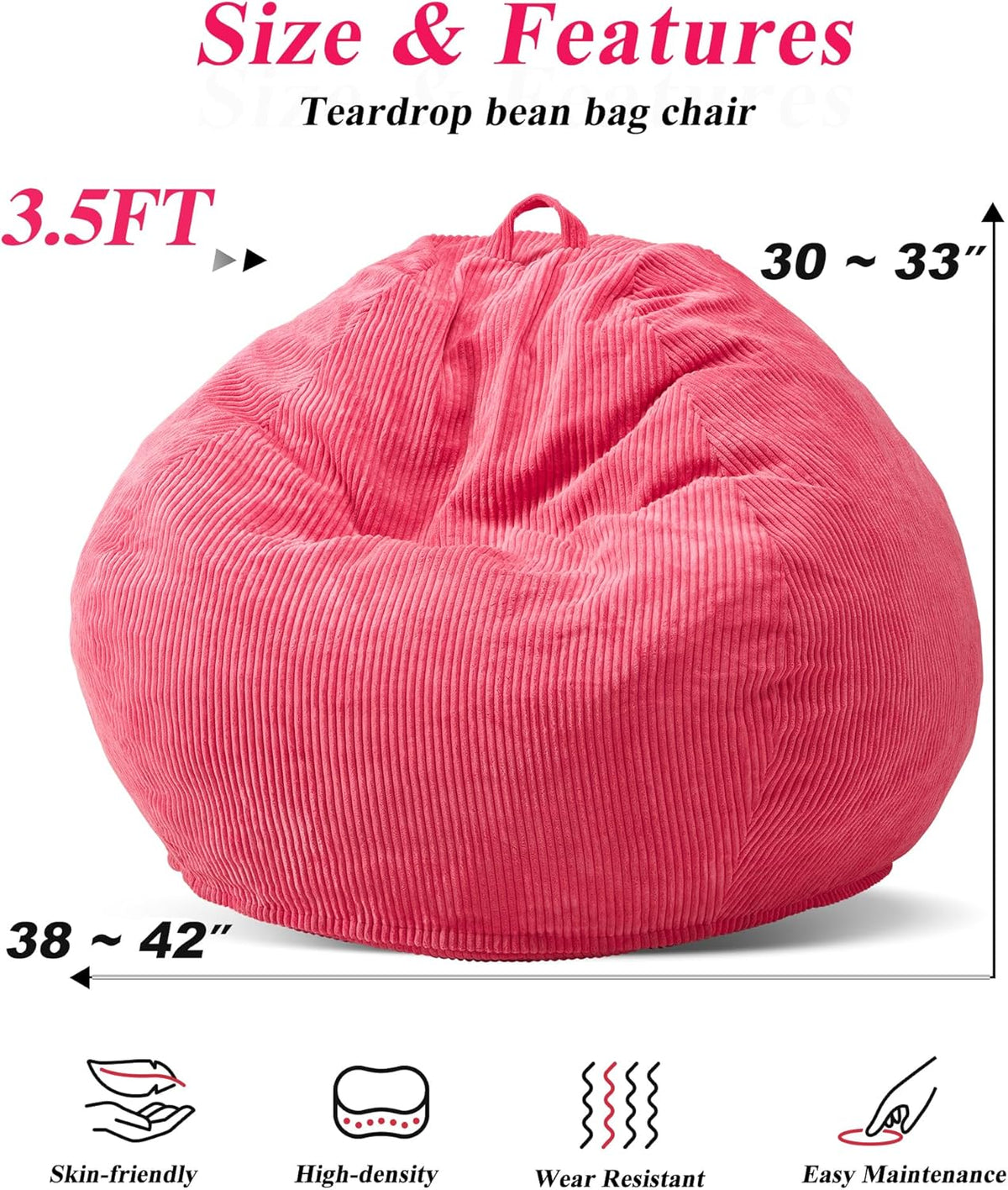3.5FT Bean Bag Chairs Teardrop Bean Bag Chair for Adults Beanbag Chair with Memory Foam Filled