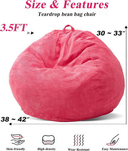 3.5FT Bean Bag Chairs Teardrop Bean Bag Chair for Adults Beanbag Chair with Memory Foam Filled