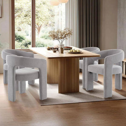 Grey Chenille Dining Chairs Set of 4, Modern Barrel Dining Room Chairs Upholstered Faux Fur Accent