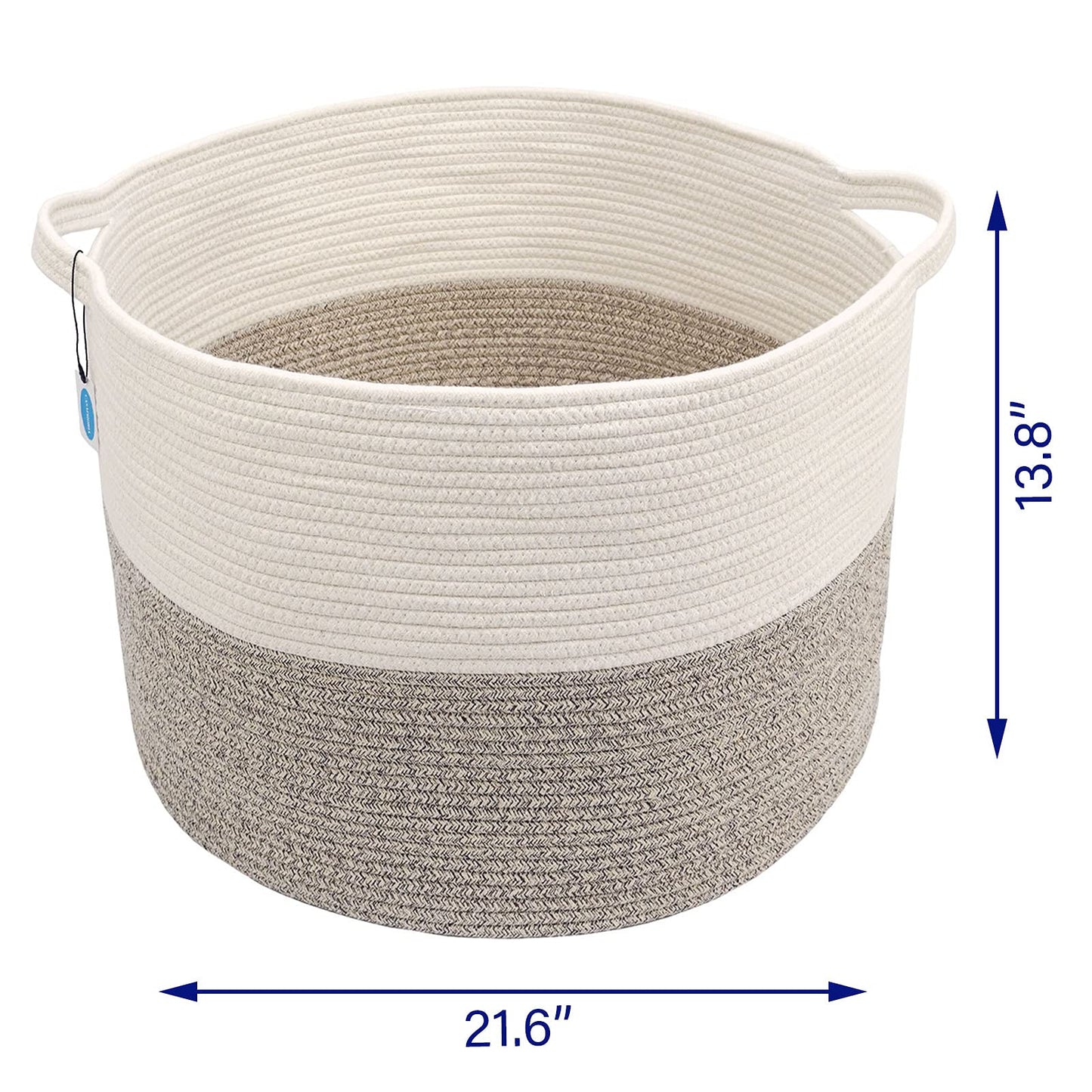 Casaphoria XXL Cotton Rope Basket - 21.7" x 21.7" x 13.8" Woven Laundry Hamper with Handle