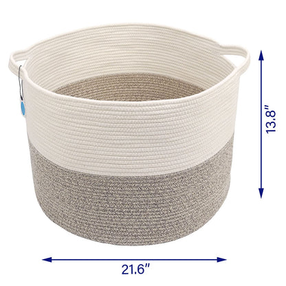 Casaphoria XXL Cotton Rope Basket - 21.7" x 21.7" x 13.8" Woven Laundry Hamper with Handle
