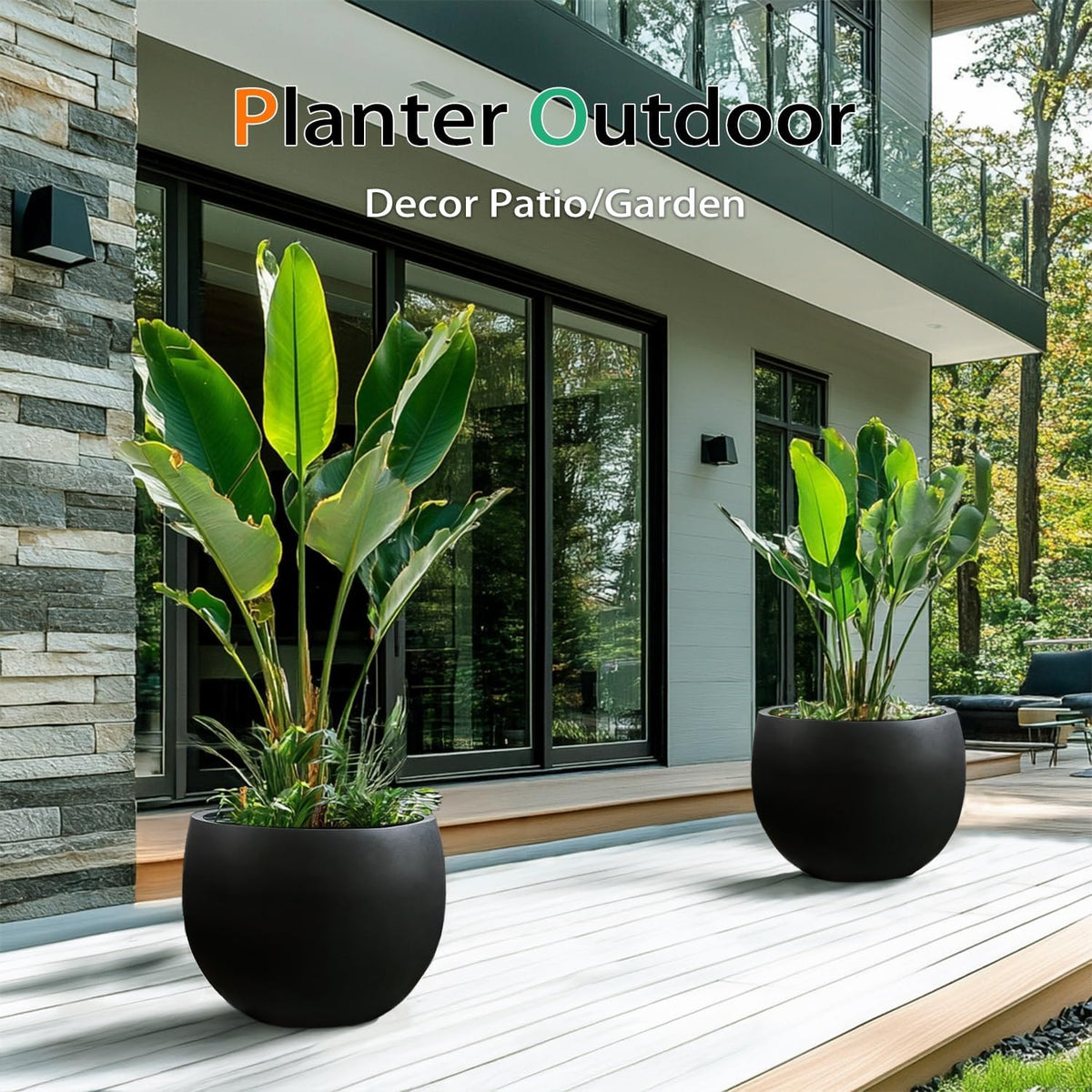 Ball Concrete Planter Outdoor Indoor, Large Tall Cement Plant Pots for Trees Flowers (Black, 16
