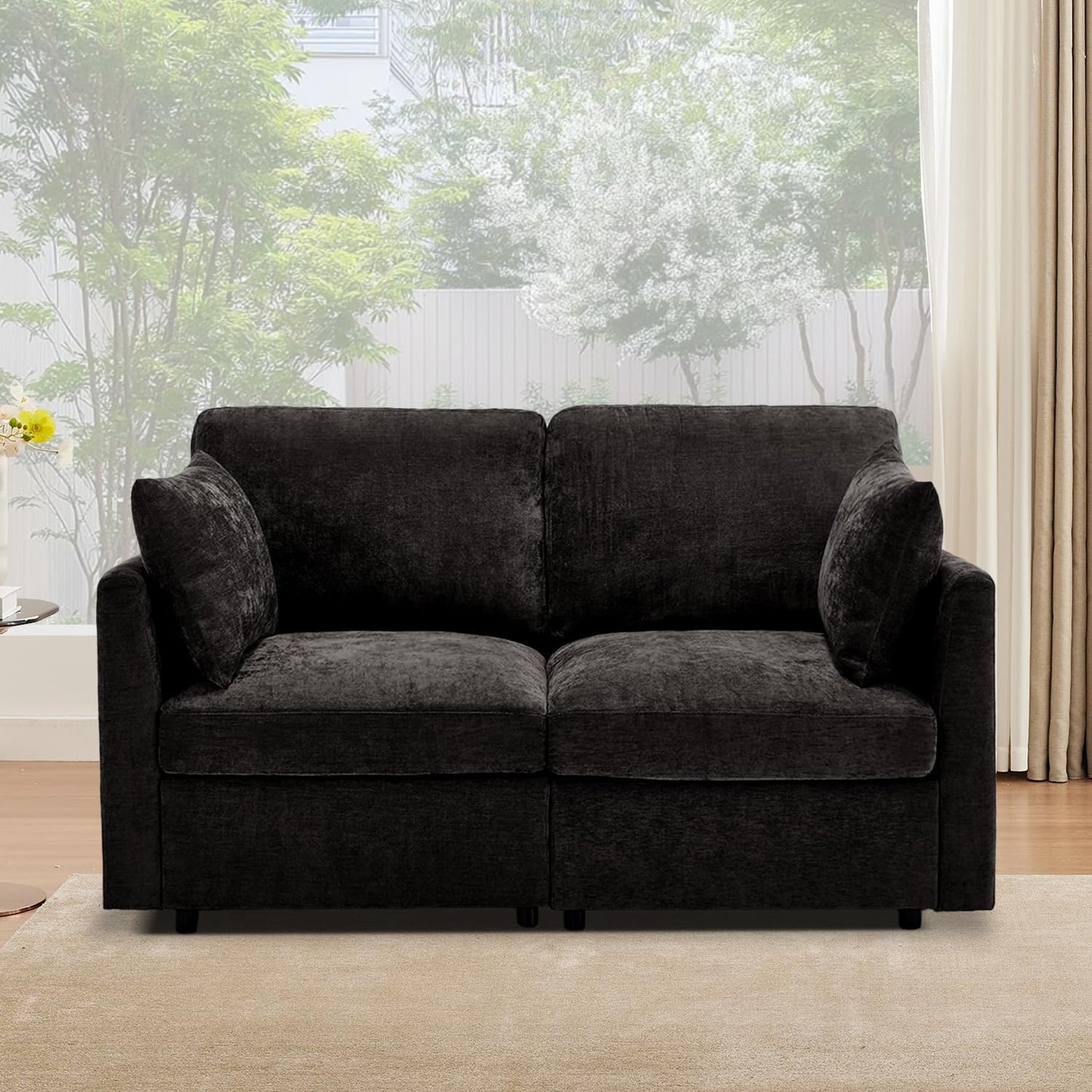 Tbfit 59" Loveseat Sofa, Chenille Small Sofa Couch, Love Seat with 2 Pillows for Small Space