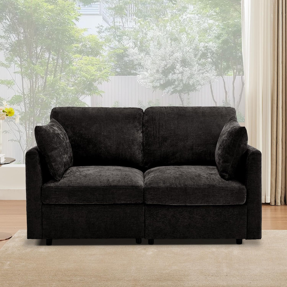 Tbfit 59" Loveseat Sofa, Chenille Small Sofa Couch, Love Seat with 2 Pillows for Small Space