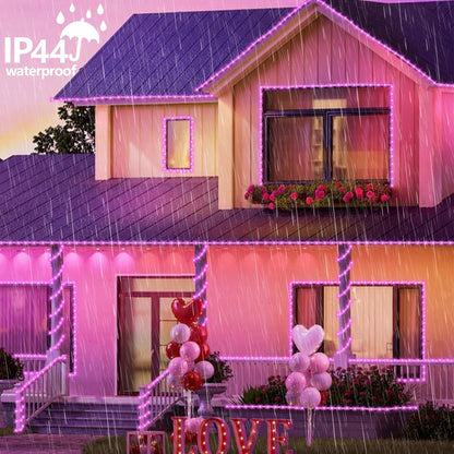 YEGUO Pink Solar Rope Lights Outdoor Waterproof, 2 Packs Each 33ft 100 LED String Lights for