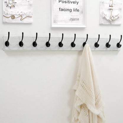 Dseap Wall Mounted Coat Rack: 38-1/4" Long, Patented, Heavy-Duty, 10-Double-Hooks Wooden Hanger