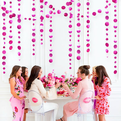 Hot Pink Party Decorations Circle Dots Garland Metallic Rose Pink Hanging Paper Polka Dots Streamer
