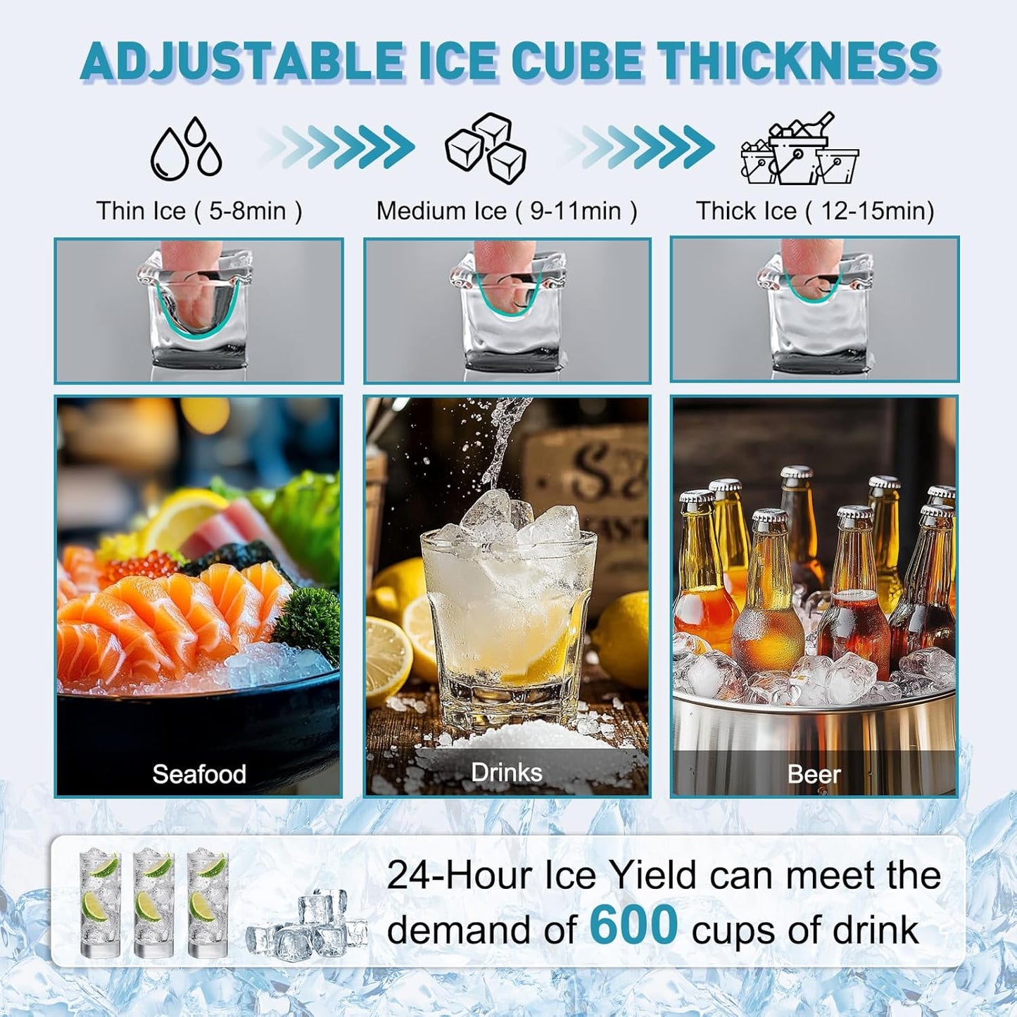 Commercial Ice Maker Machine, 175Lbs/24H with 45Lbs Storage, 55Pcs Clear Ice Cubes in 8-15Mins