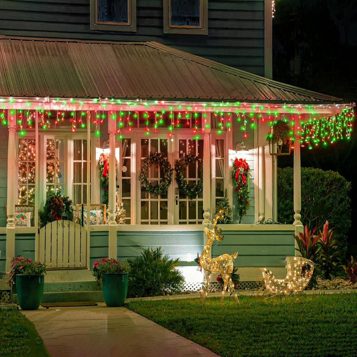 66ft Icicle Lights for Outside, Red and Green Christmas Lights Outdoor Indoor, 640 LED Twinkle