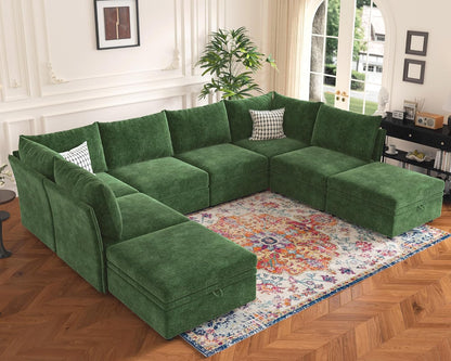 136.4" Oversized Modular Sectional Sleeper Sofa Bed, U Shaped Convertible Couch with Movable