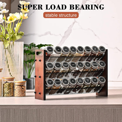 Spice Rack, Spice Rack Organizer without Seasoning Jars, Wooden Rustic 3 Tier Kitchen Spice