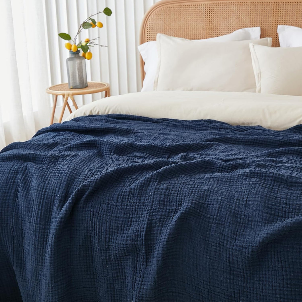 EMME Cotton Blanket Twin XL for Bed Soft Muslin Blankets 66"x90" Lightweight Breathable Layering