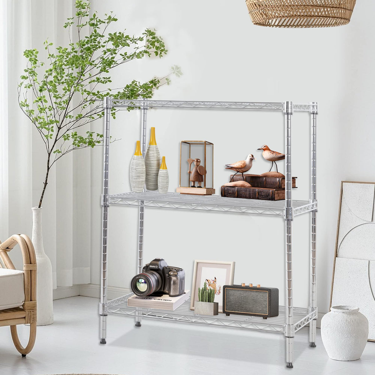 FDW 3 Tier Wire Shelving Units Metal Storage Rack 23L x 13W x 30H Adjustable Pantry Shelves NSF