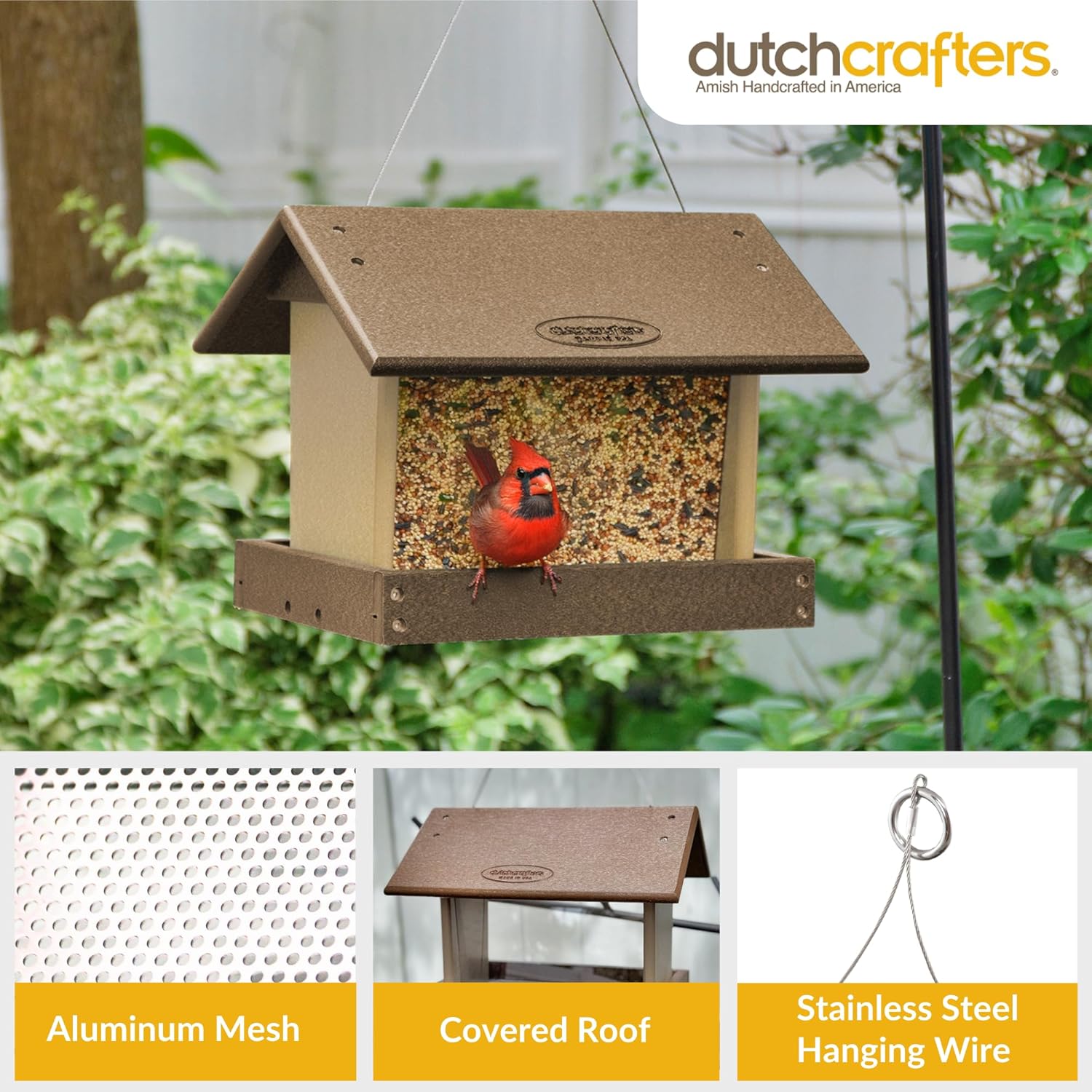 Poly Hanging Hopper Bird Feeder, Large Hanging Bird Feeder for Outside, Outdoors - Amish American