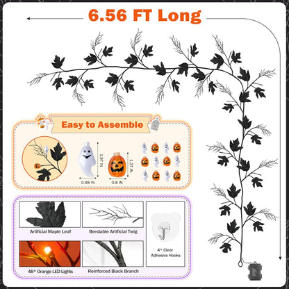Halloween Lighted Willow Vine Twig Decoration, 6.56 FT Light up Garland Battery Operated with