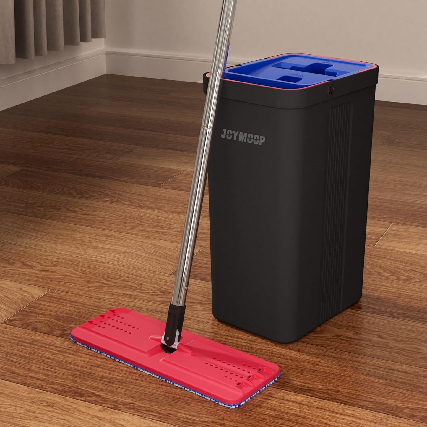 JOYMOOP Mop and Bucket with Wringer Set, Hands Free Flat Floor Mop and Bucket, with 6 Washable