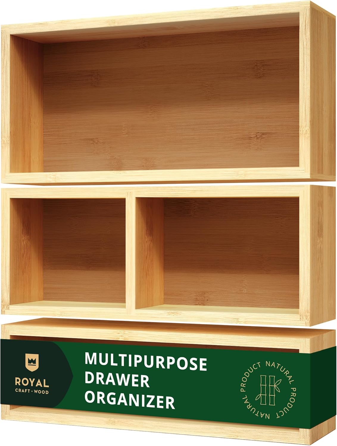 ROYAL CRAFT WOOD Luxury Bamboo Drawer Organizer Storage Box, Bin Set - Multi-Use Drawer Organizer