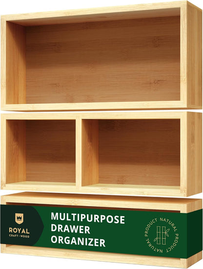 ROYAL CRAFT WOOD Luxury Bamboo Drawer Organizer Storage Box, Bin Set - Multi-Use Drawer Organizer