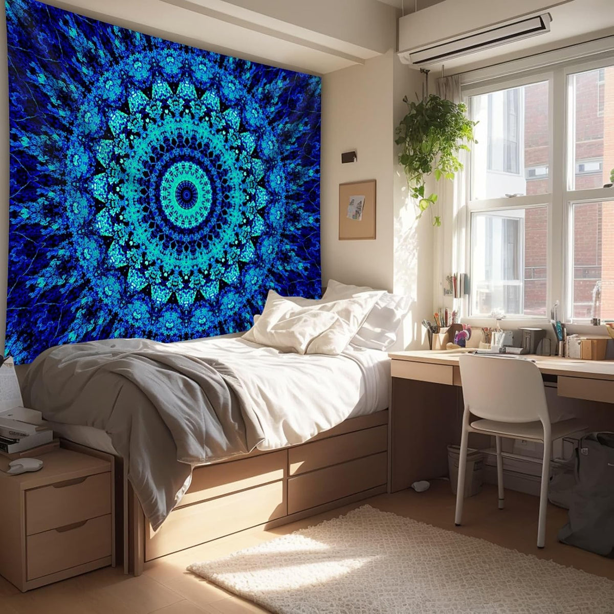 PSYHILAR Blacklight Mandala Tapestry for Bedroom, Black Light Posters for Adults and Teens, Neon UV