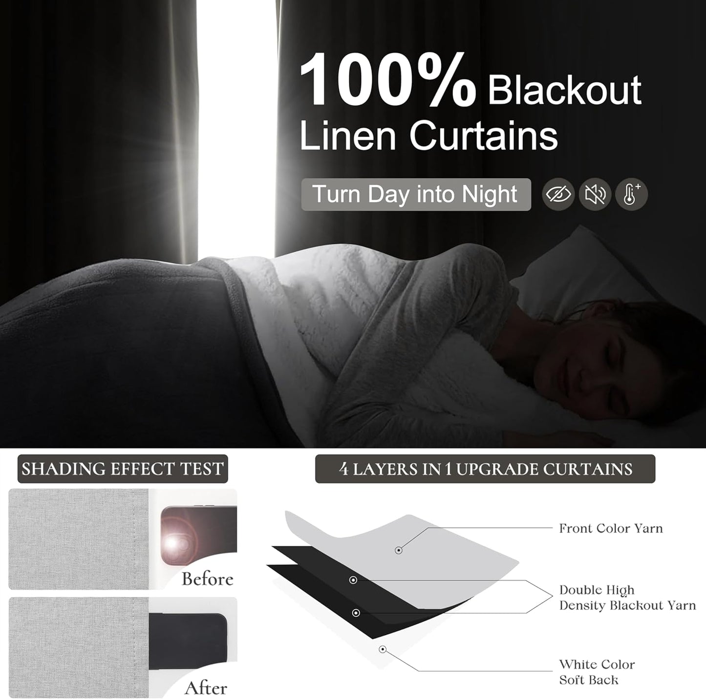 Light Grey Blackout Curtains 108 Inch Long for Living Room, Pinch Pleated Flax Linen Modern